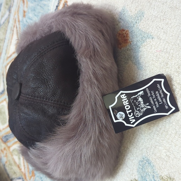 Brown Sheepskin Shearling Fur Winter Hat Leather - Picture 2 of 7